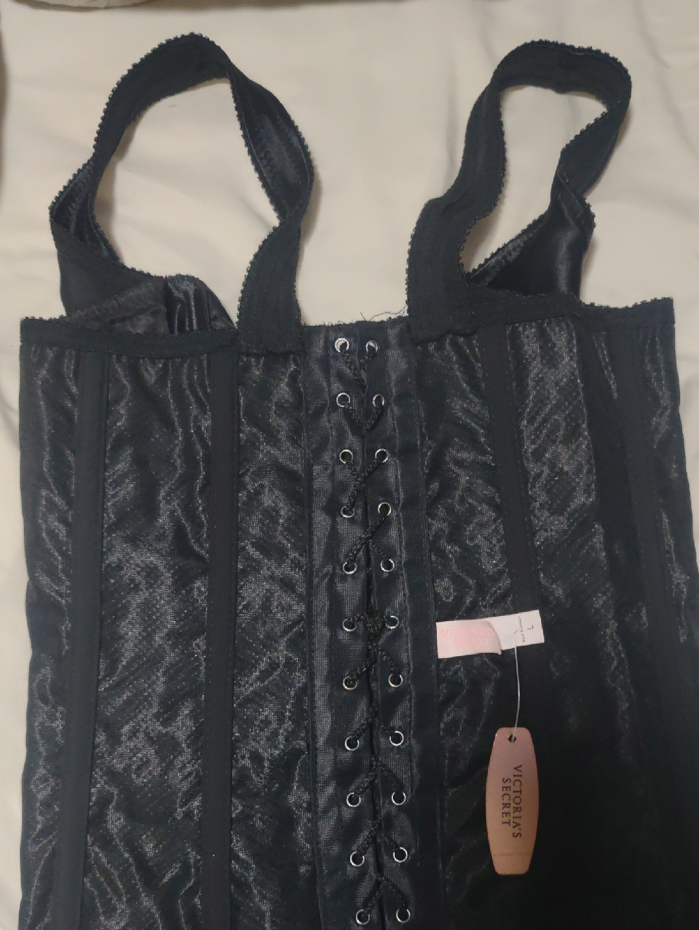 Victoria's Secret Black Lace-Up Corset Top with Straps From 2000's